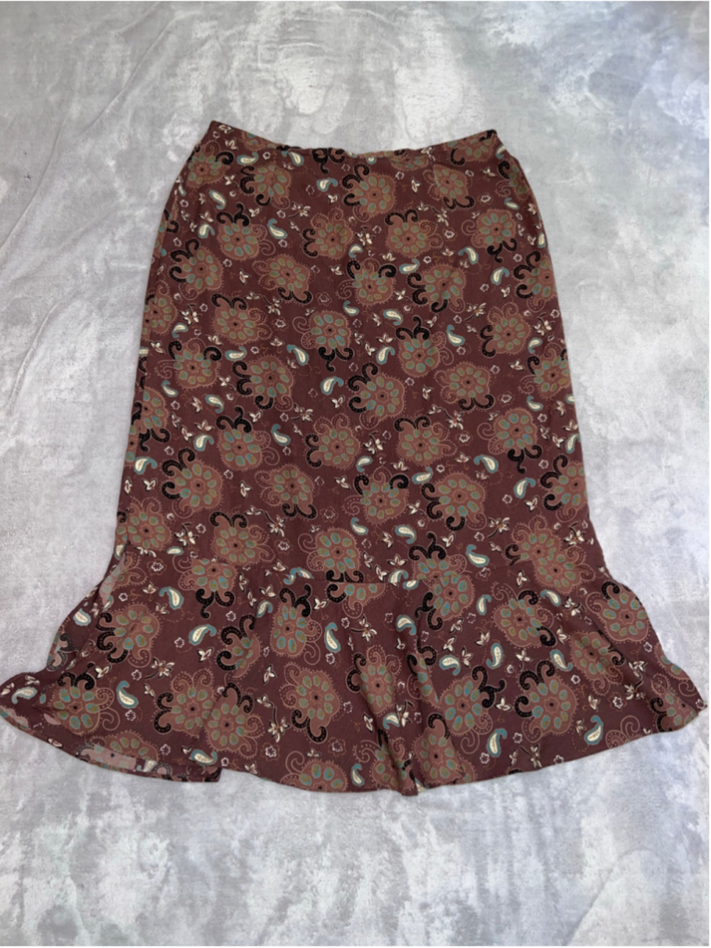 SAG Harbor Midi Skirt Size 16 Brown Blue Floral Paisley